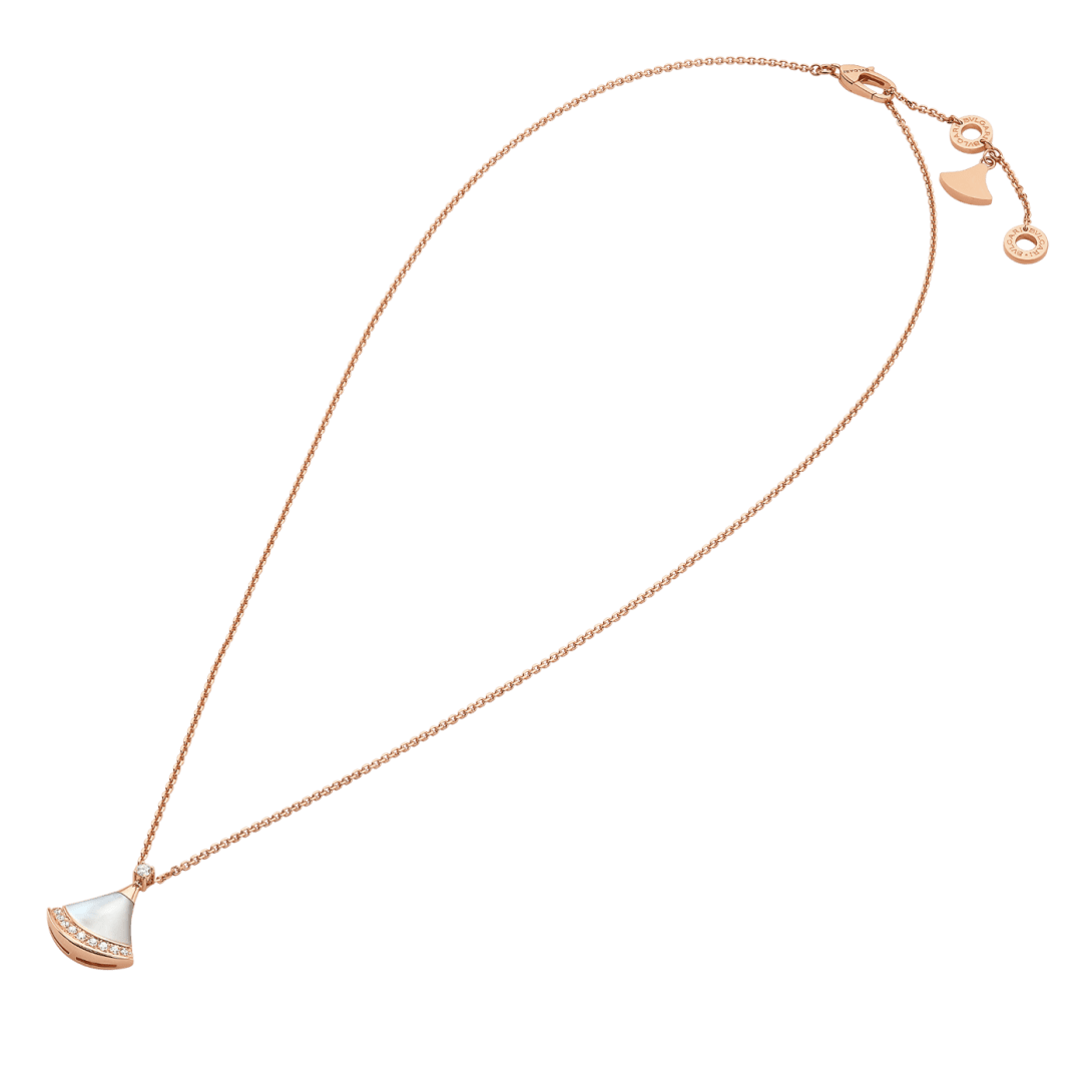Bvlgari Divas' Dream rose gold fan-shaped necklace, set with mother-of-pearl and diamonds.