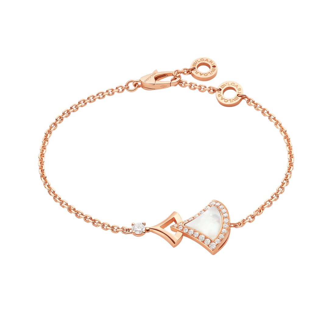 Bvlgari Divas' Dream rose gold bracelet with pavé diamonds and mother-of-pearl.