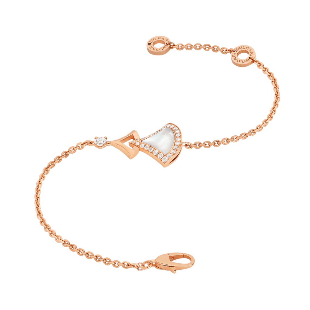 Bvlgari Divas' Dream rose gold bracelet with pavé diamonds and mother-of-pearl.