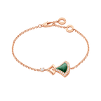 Bvlgari Divas' Dream rose gold bracelet with malachite, diamonds, and fan-shaped motifs.