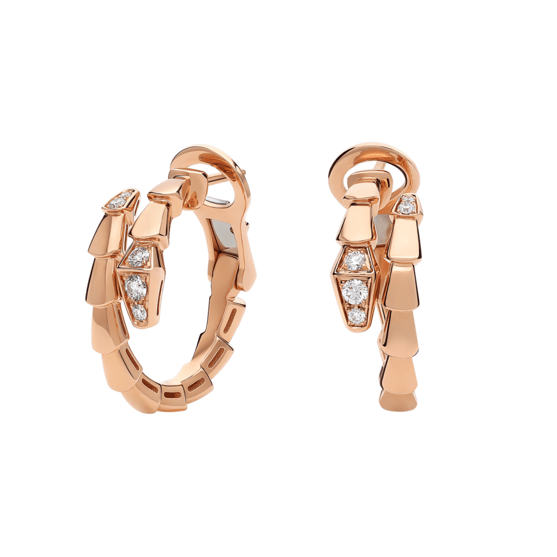 BVLGARI Serpenti Viper Huggie Hoop Earrings — Italian Luxury Rose Gold Jewelry
