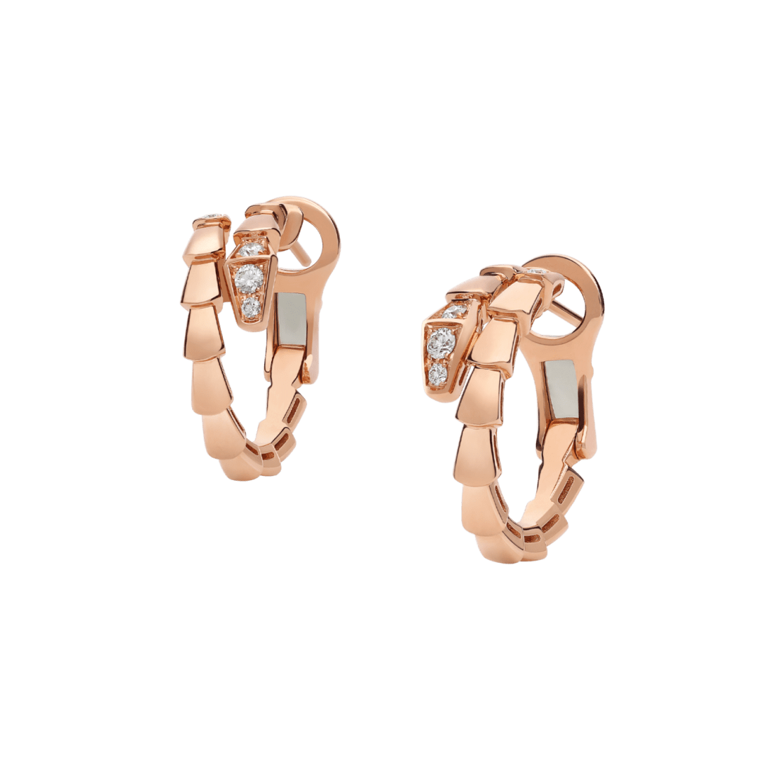 BVLGARI Serpenti Viper Huggie Hoop Earrings — Italian Luxury Rose Gold Jewelry