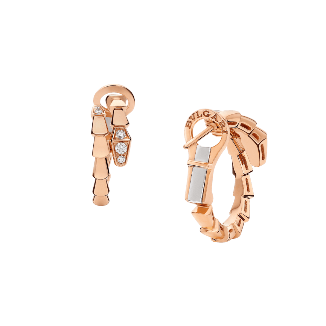 BVLGARI Serpenti Viper Huggie Hoop Earrings — Italian Luxury Rose Gold Jewelry
