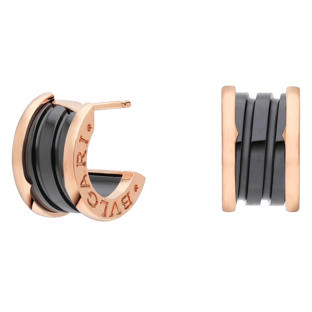 BVlgari B.zero1 Stud Earrings — Rose Gold and Black Ceramic, Italian Luxury Jewelry