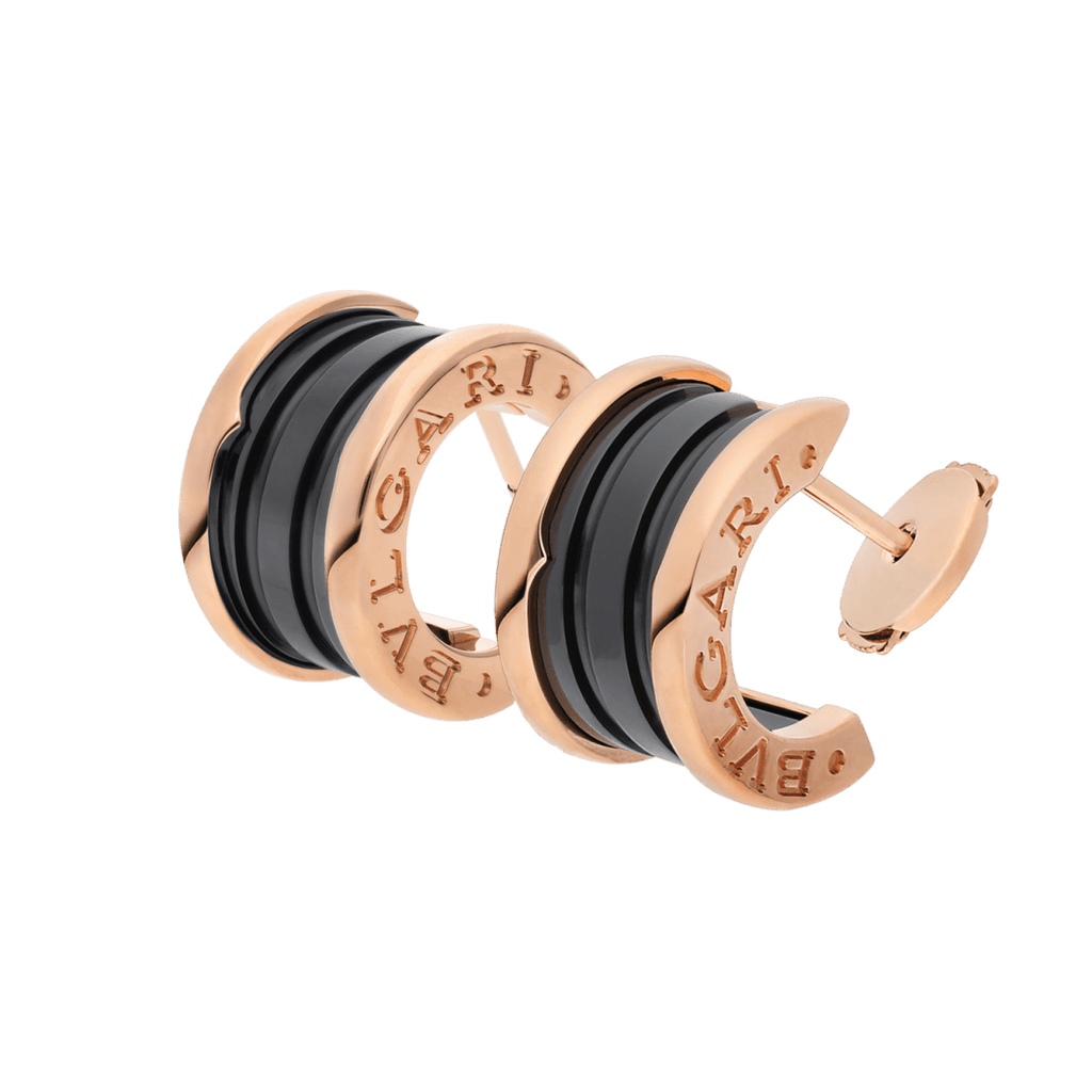BVlgari B.zero1 Stud Earrings — Rose Gold and Black Ceramic, Italian Luxury Jewelry