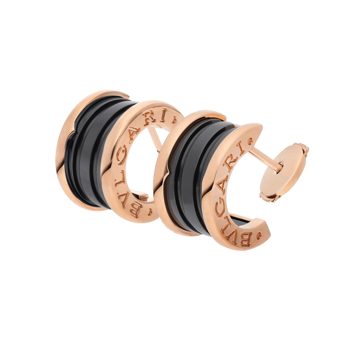 BVlgari B.zero1 Stud Earrings — Rose Gold and Black Ceramic, Italian Luxury Jewelry