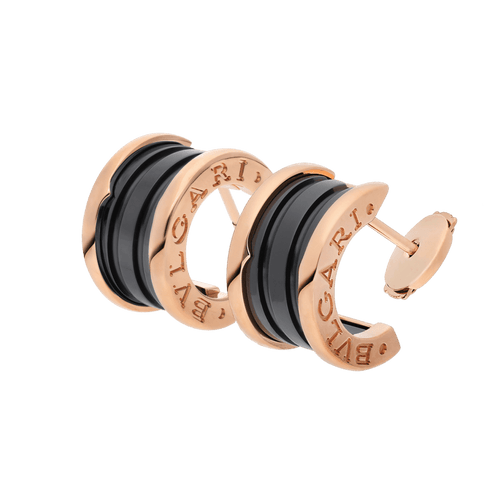 BVlgari B.zero1 Stud Earrings — Rose Gold and Black Ceramic, Italian Luxury Jewelry