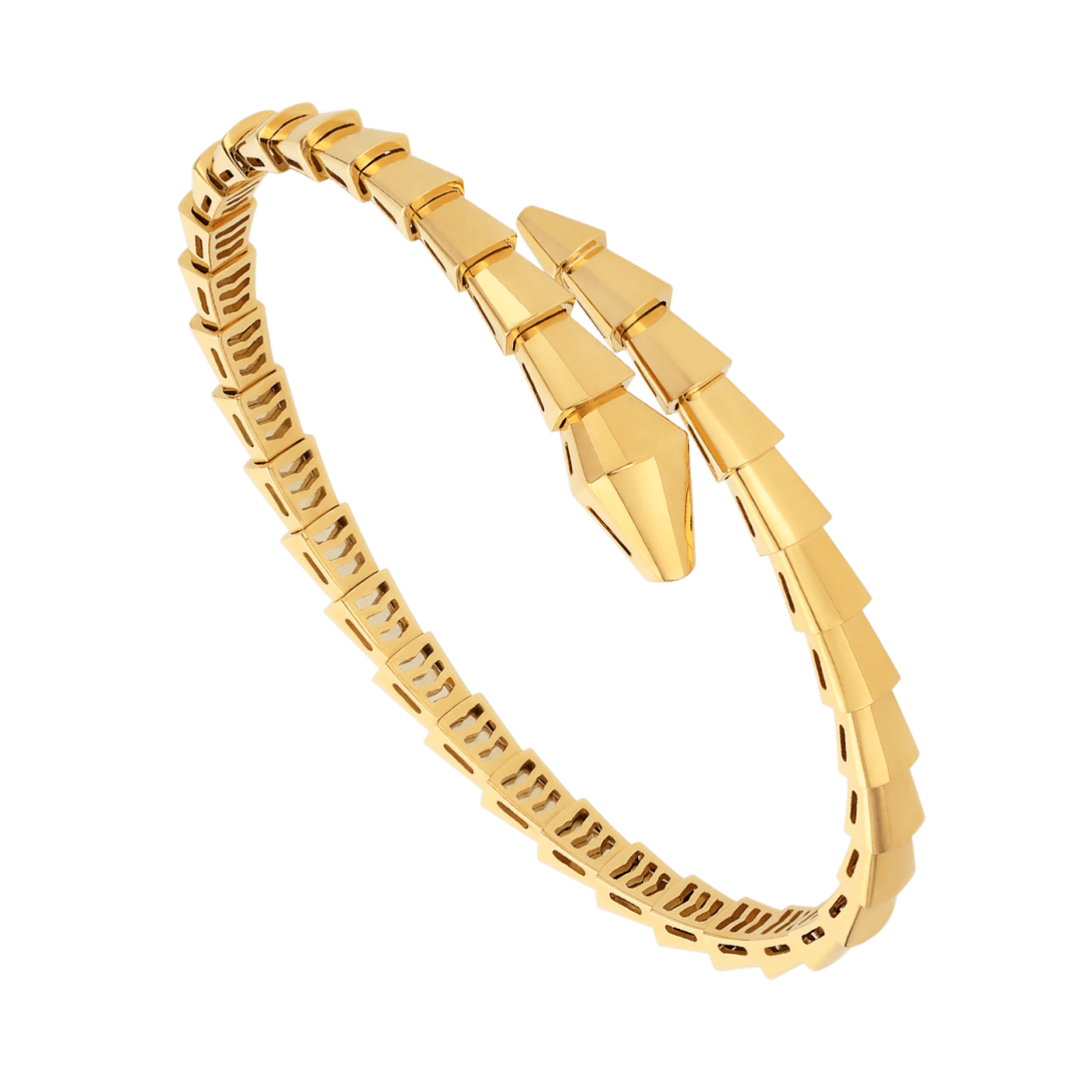 BVLGARI Serpenti Viper Style  Yellow Gold Snake Bangle Bracelet – Iconic Minimalist Tubogas Serpent Jewelry for Women & Men