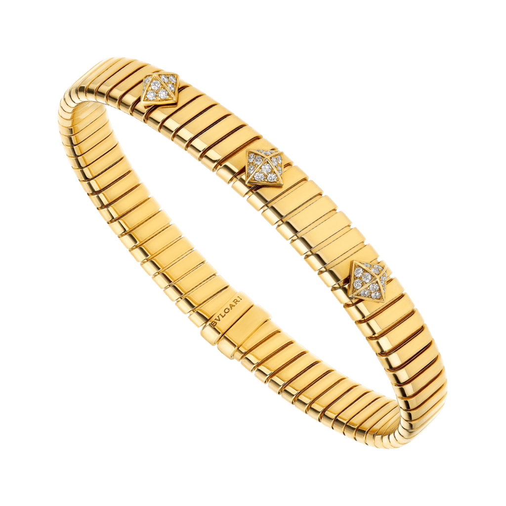 Bvlgari Tubogas bracelet—yellow gold, pavé diamonds