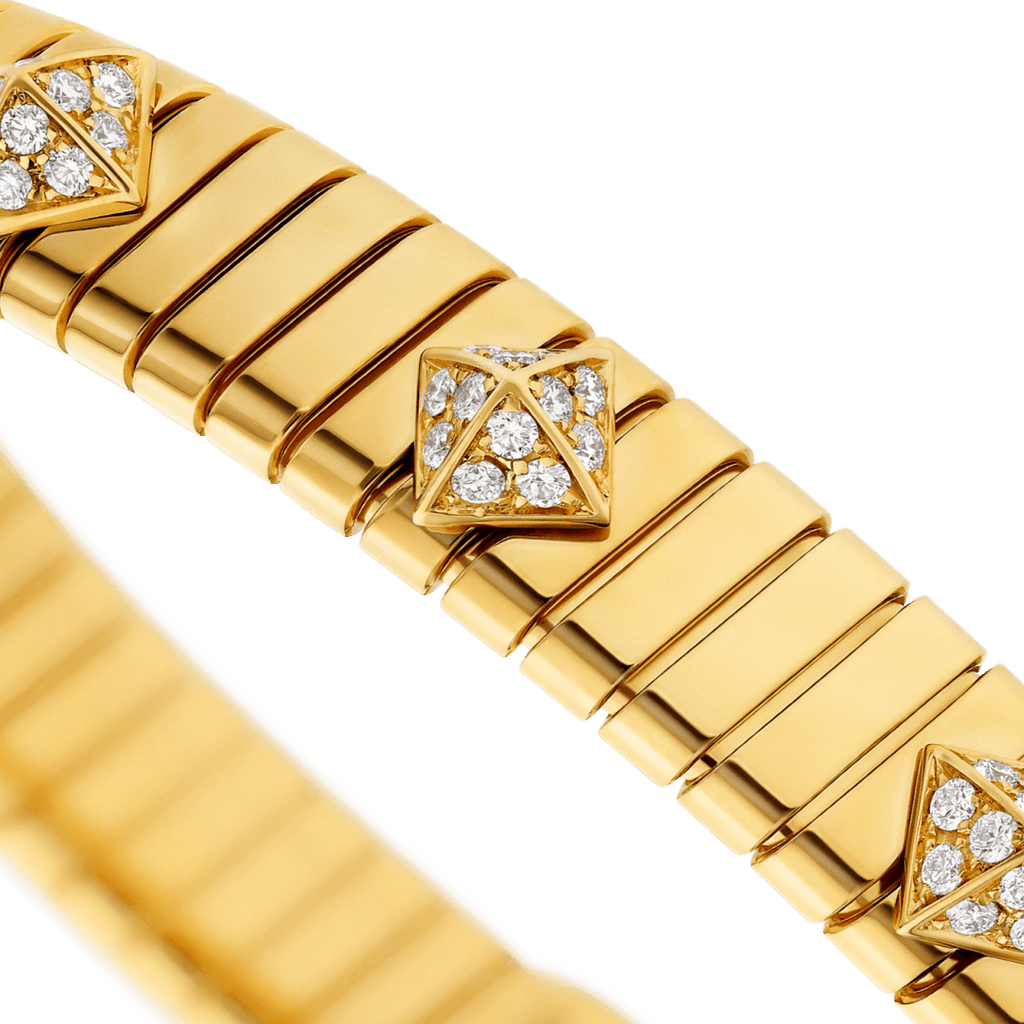 Bvlgari Tubogas bracelet—yellow gold, pavé diamonds