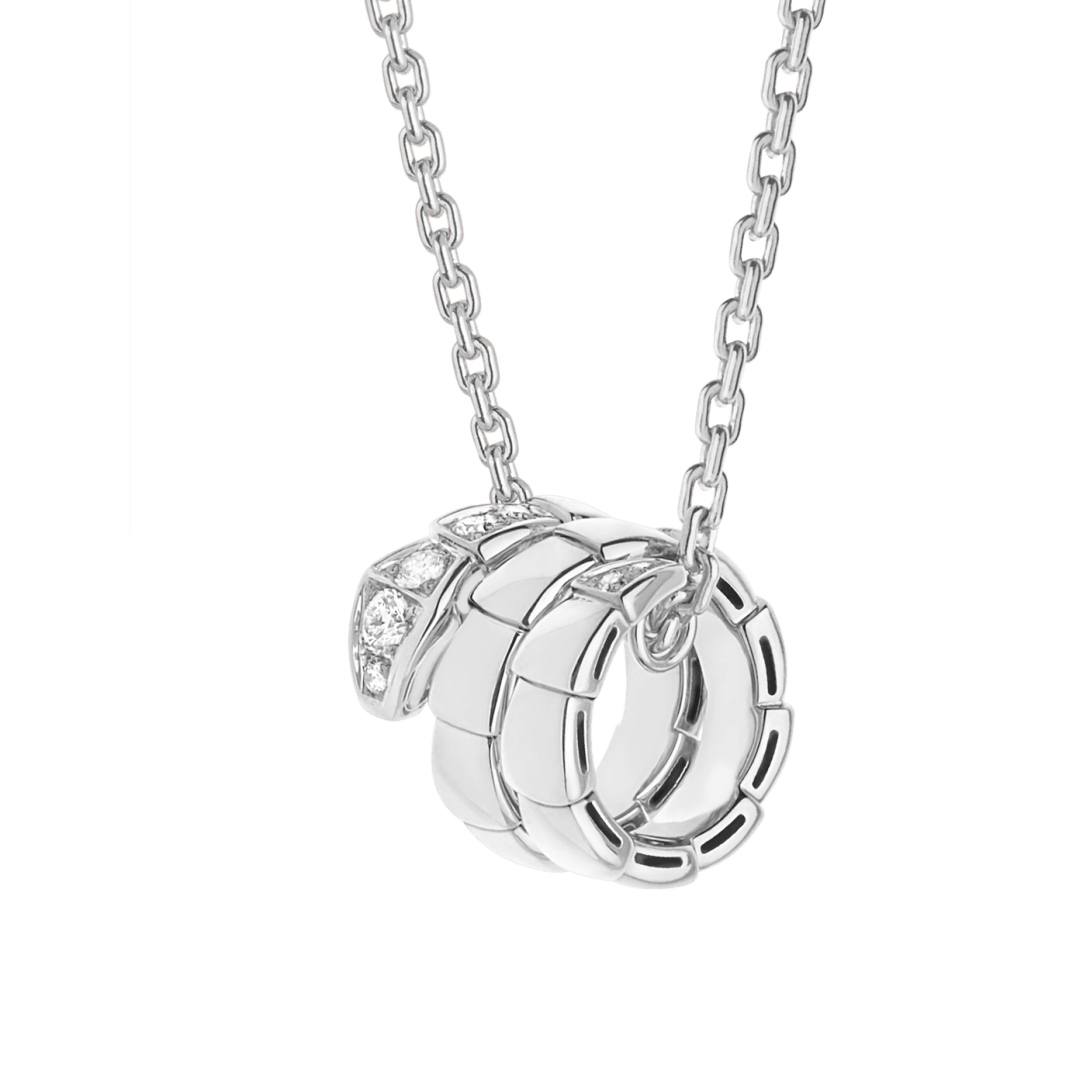 Bvlgari Serpenti Viper snake-motif pendant necklace — white gold
