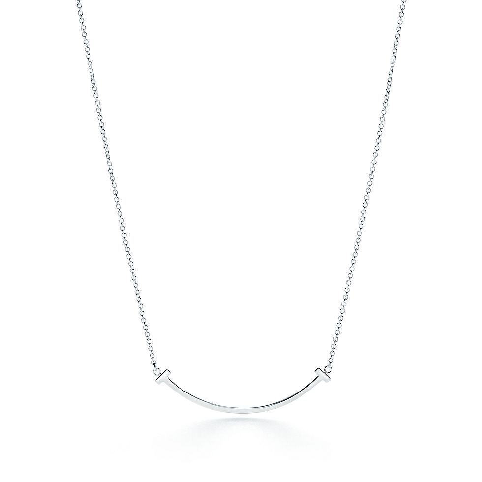 Tiffany T Smile Platinum Necklace—Medium Modern Curved Pendant