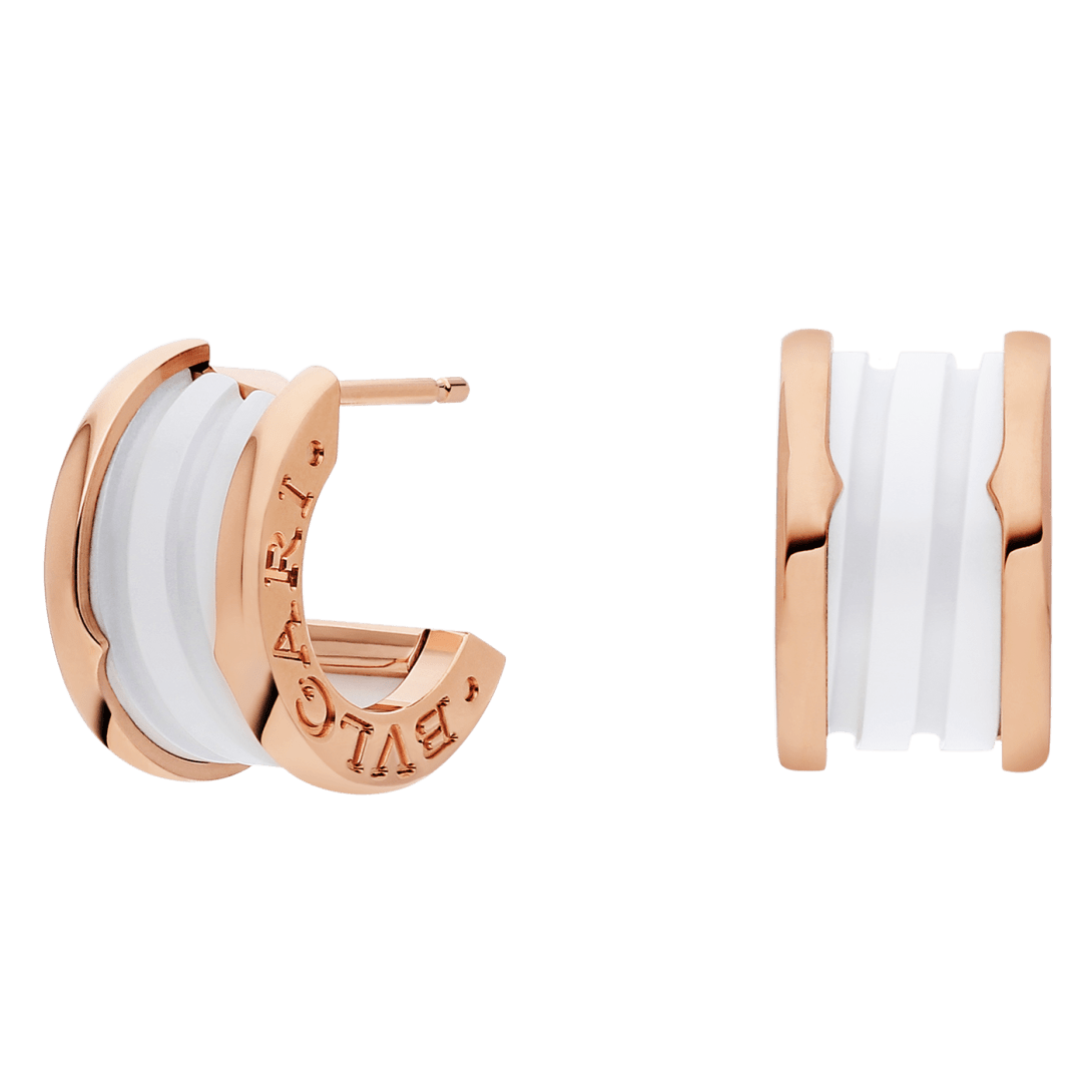 BVlgari B.zero1 Stud Earrings — Rose Gold and White Ceramic, Italian Luxury Jewelry