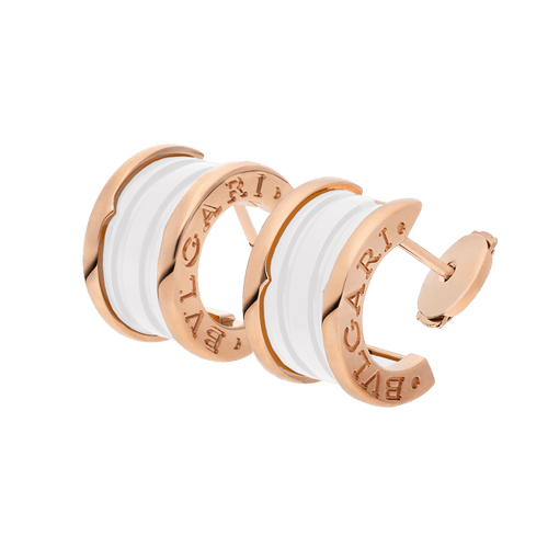 BVlgari B.zero1 Stud Earrings — Rose Gold and White Ceramic, Italian Luxury Jewelry