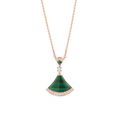 Bvlgari Divas' Dream Large Fan-Shaped Necklace in Rose Gold with Malachite and Diamonds