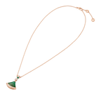 Bvlgari Divas' Dream Large Fan-Shaped Necklace in Rose Gold with Malachite and Diamonds