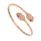 BVLGARI Serpenti Seduttori rose gold bracelet with pavé diamonds and rubellite eyes.
