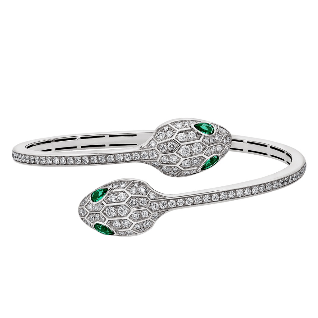 BVLGARI Serpenti Seduttori Bracelet – White gold, pavé diamonds, and emerald eyes