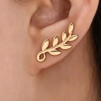 Tiffany & Co. Paloma Picasso Olive Leaf earrings in yellow gold—leaf-shaped stud earrings inspired by nature—women's fine jewelry.