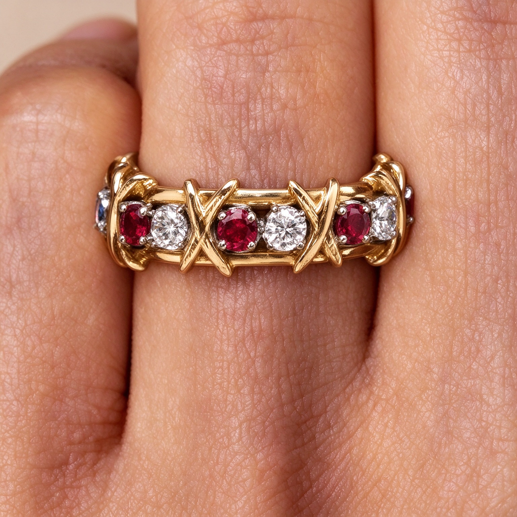 Tiffany Schlumberger Sixteen Stone Ring—Yellow Gold "X" Prong Eternity Ring