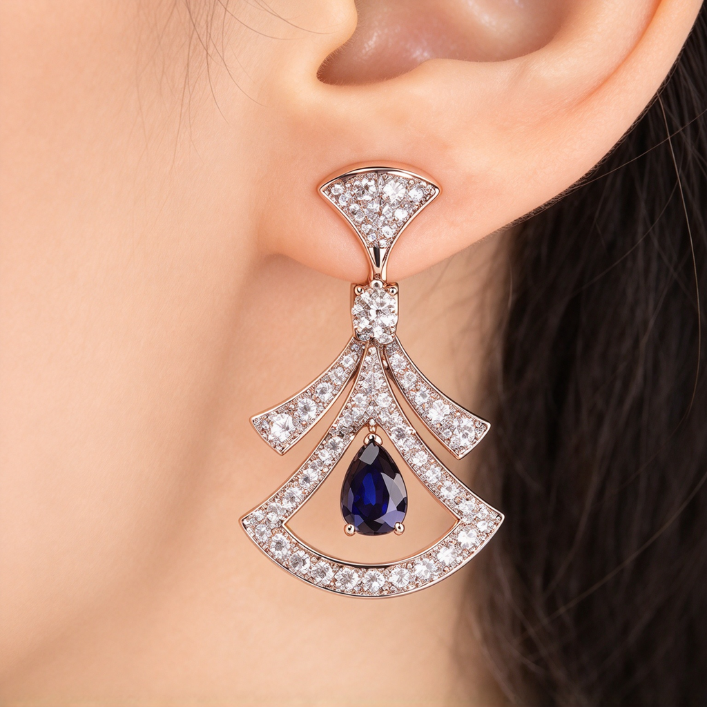 BVlgari DIVAS' DREAM High Jewelry pendant earrings—Italian luxury jewelry in white gold.
