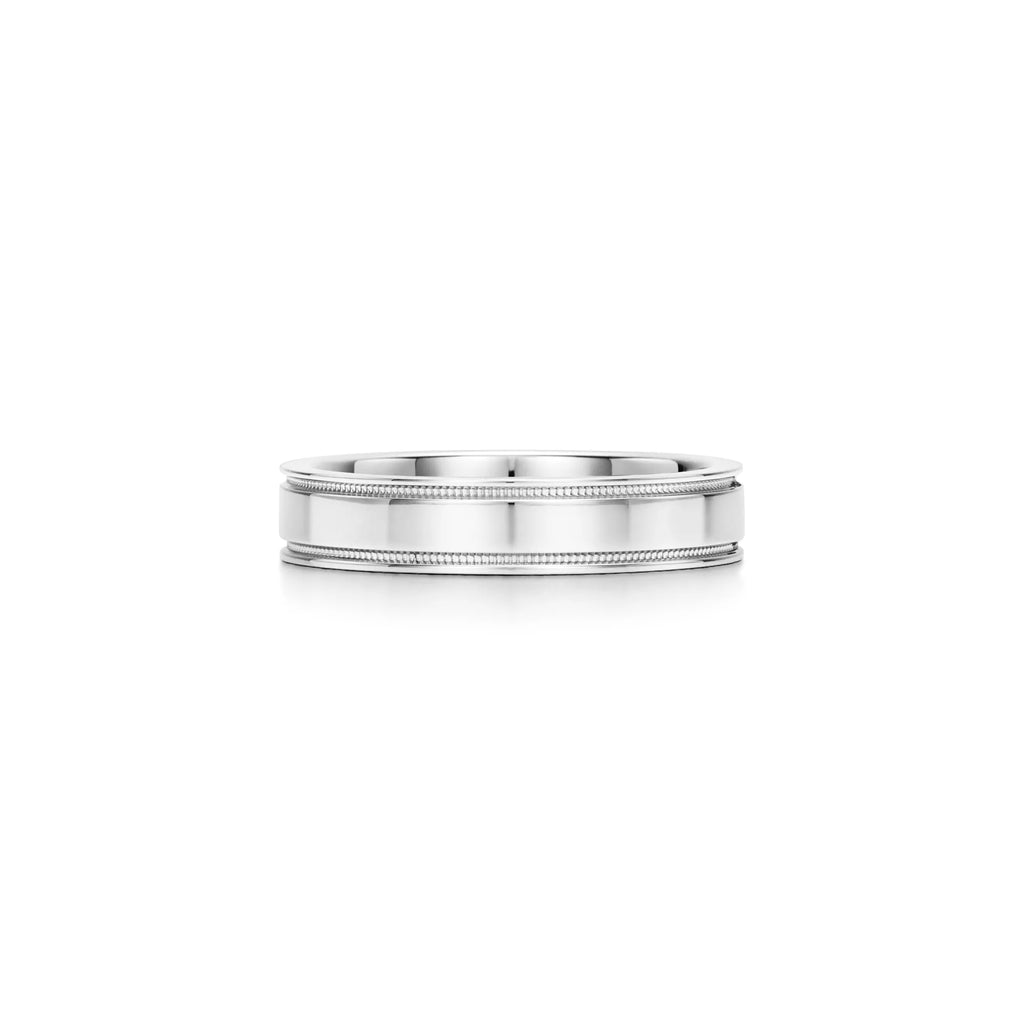 Tiffany Silver Milgrain Ring—Classic wide wedding band; Tiffany-style engagement ring for men and women.