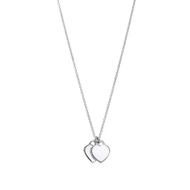 Tiffany & Co. Return to Tiffany Double Heart Tag Necklace in Silver with Pink Enamel
