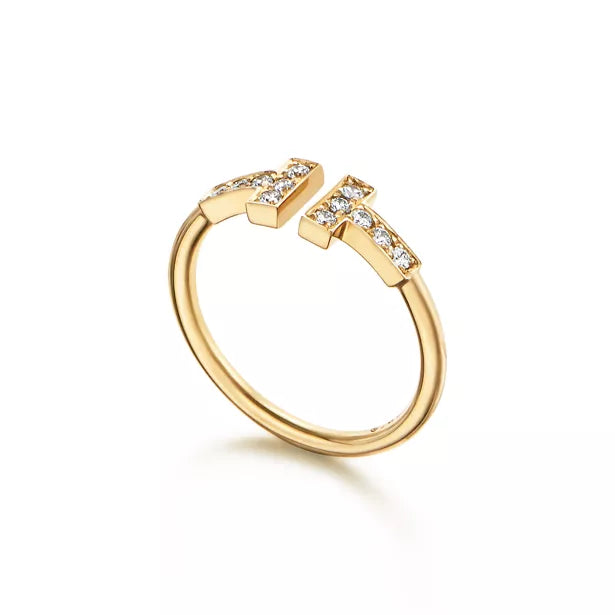 Tiffany T Wire Ring — Yellow Gold Double T Interlocking Open Ring