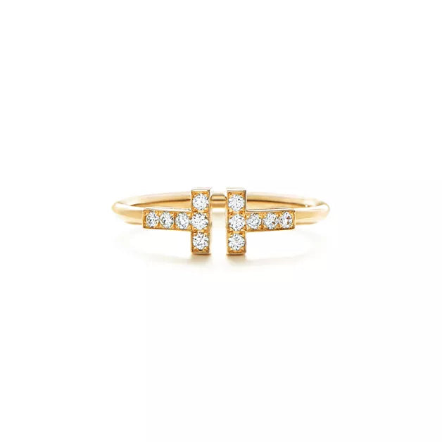 Tiffany T Wire Ring — Yellow Gold Double T Interlocking Open Ring