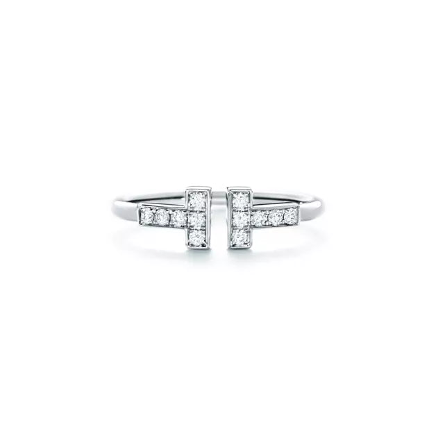 Tiffany T Wire Ring — Yellow Gold Double T Interlocking Open Ring