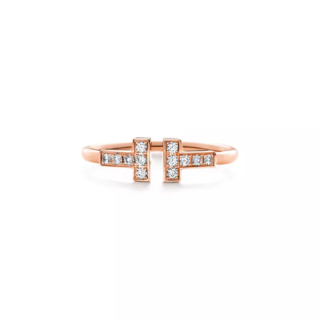 Tiffany T Wire Ring — Yellow Gold Double T Interlocking Open Ring