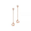 Tiffany Elsa Peretti Open Heart drop earrings—rose gold, featuring a long-chain drop design and the signature open-heart pendant.