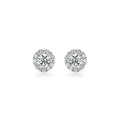 Tiffany Soleste Platinum Earrings—Iconic round brilliant-cut halo stud earrings | Luxury jewelry radiating a double dose of brilliance.