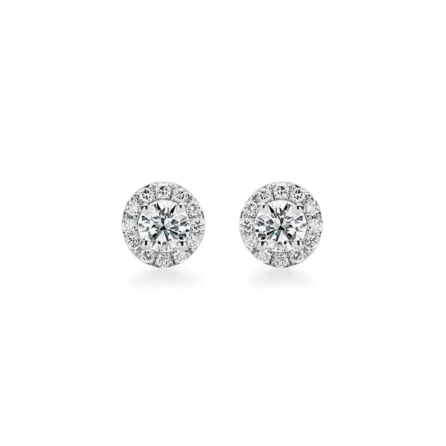 Tiffany Soleste Platinum Earrings—Iconic round brilliant-cut halo stud earrings | Luxury jewelry radiating a double dose of brilliance.