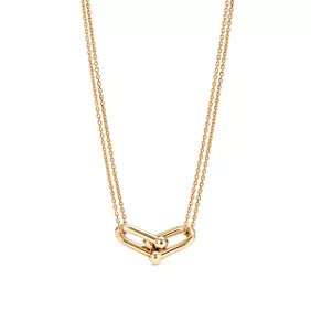 Tiffany HardWear rose gold double-link pendant necklace—fine-gauge link chain