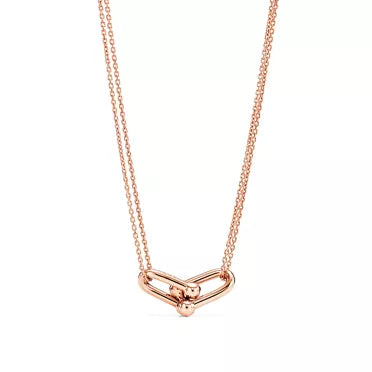 Tiffany HardWear rose gold double-link pendant necklace—fine-gauge link chain