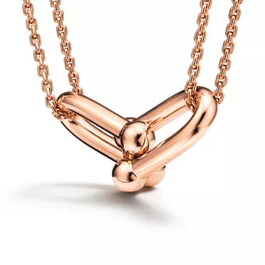 Tiffany HardWear rose gold double-link pendant necklace—fine-gauge link chain