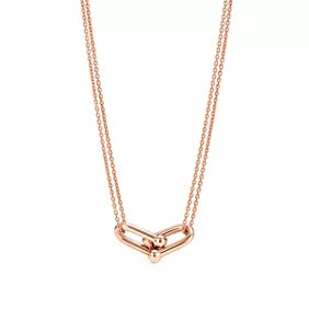 Tiffany HardWear rose gold double-link pendant necklace—fine-gauge link chain