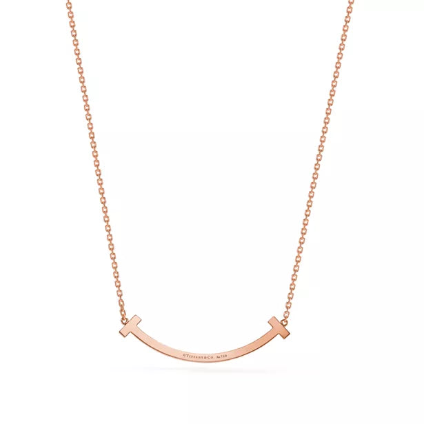 Tiffany & Co. Tiffany T Smile Medium Necklace, Rose Gold — Pavé Diamond Curved Pendant
