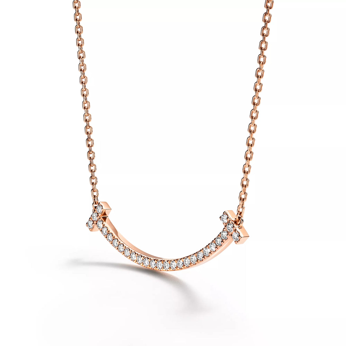 Tiffany & Co. Tiffany T Smile Medium Necklace, Rose Gold — Pavé Diamond Curved Pendant