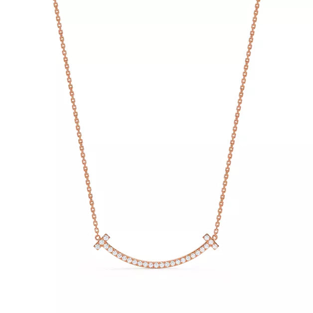 Tiffany & Co. Tiffany T Smile Medium Necklace, Rose Gold — Pavé Diamond Curved Pendant