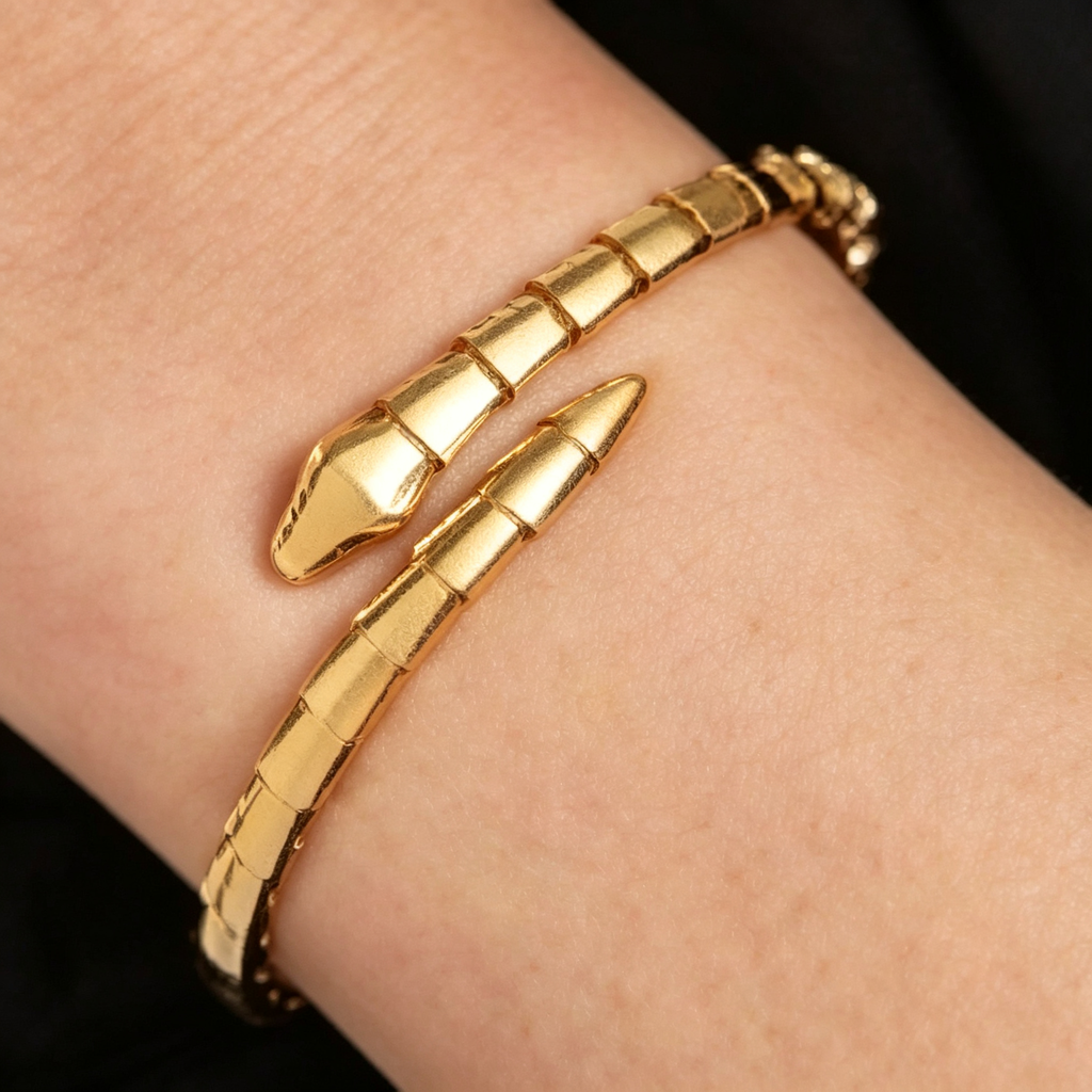 BVLGARI Serpenti Viper Style  Yellow Gold Snake Bangle Bracelet – Iconic Minimalist Tubogas Serpent Jewelry for Women & Men