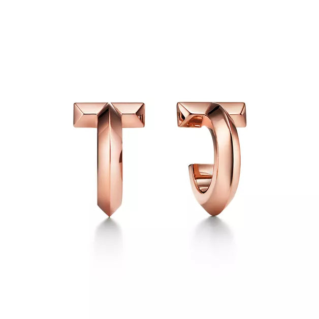 Tiffany T1 Series Rose Gold Small Hoop Earrings — Iconic T-motif hoop earrings | Bold, geometric, and minimalist luxury jewelry