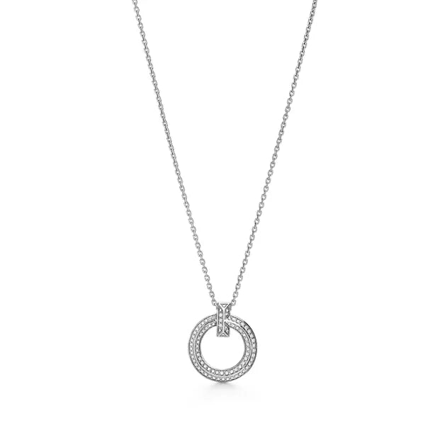 T1 Series Iconic Round Pendant Necklace in White Gold – Luxury Jewelry