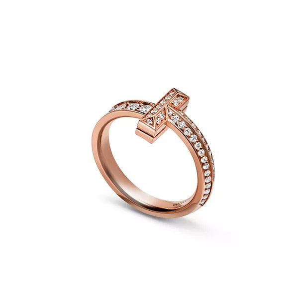 Tiffany T Wire Ring — Rose Gold Double T Staggered Open Ring
