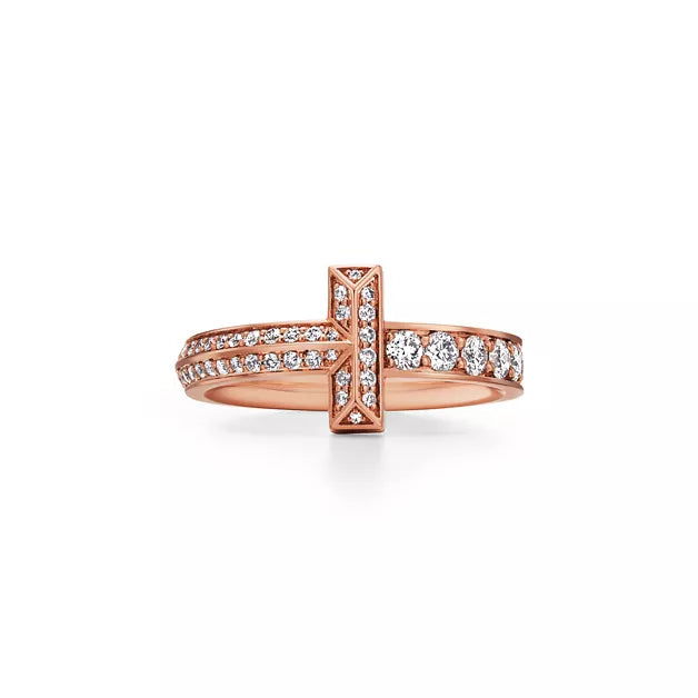 Tiffany T Wire Ring — Rose Gold Double T Staggered Open Ring