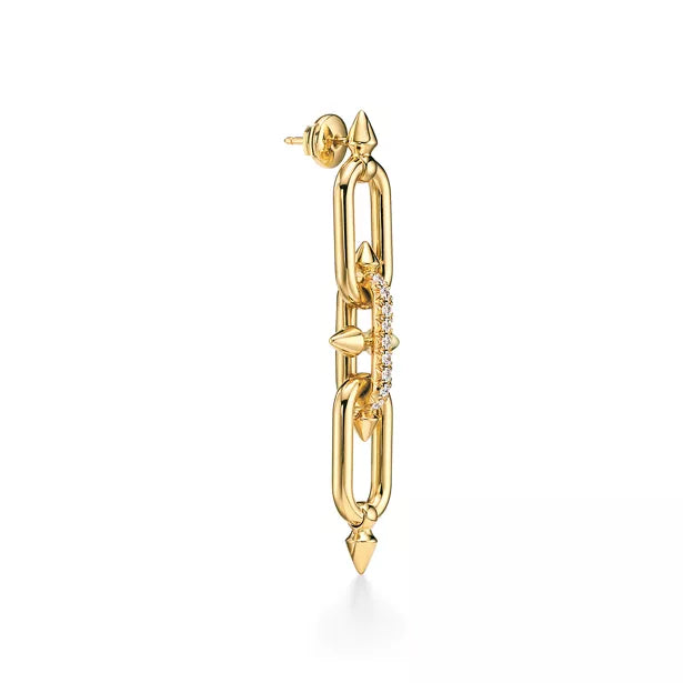 Tiffany Titan by Pharrell Williams Large Gold Link Earrings—"Poseidon's Trident" Motif Drop Earrings | Bold, Statement Luxury Jewelry