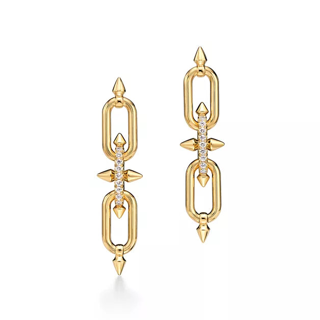 Tiffany Titan by Pharrell Williams Large Gold Link Earrings—"Poseidon's Trident" Motif Drop Earrings | Bold, Statement Luxury Jewelry