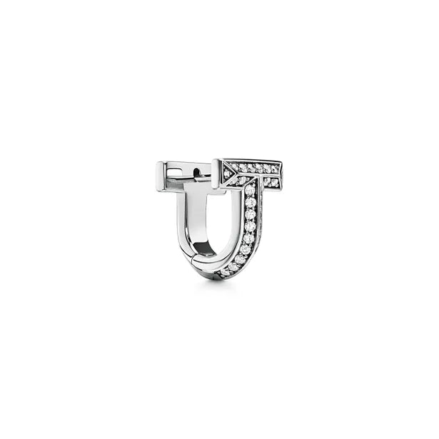Tiffany T1 Open Hoop Earrings, White Gold | Modern Luxury T-Shaped Hoop Earrings, Women's Fine Jewelry