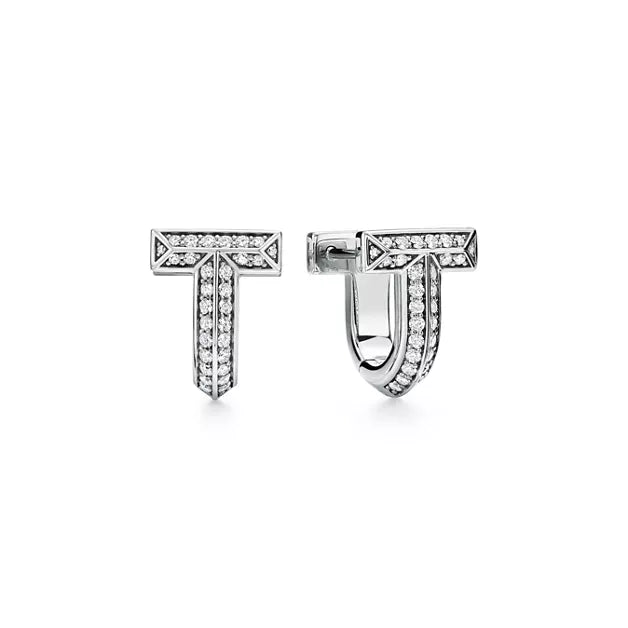 Tiffany T1 Open Hoop Earrings, White Gold | Modern Luxury T-Shaped Hoop Earrings, Women's Fine Jewelry